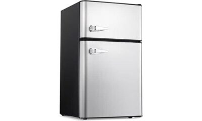 grey compact fridge with 3 2cu ft capacity 1