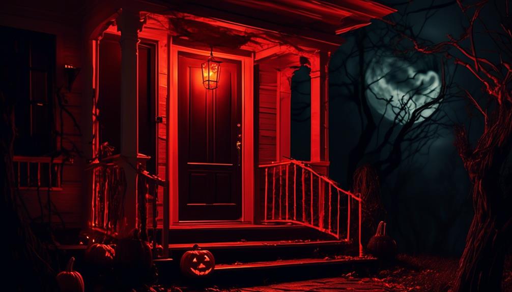 halloween themed red porch light
