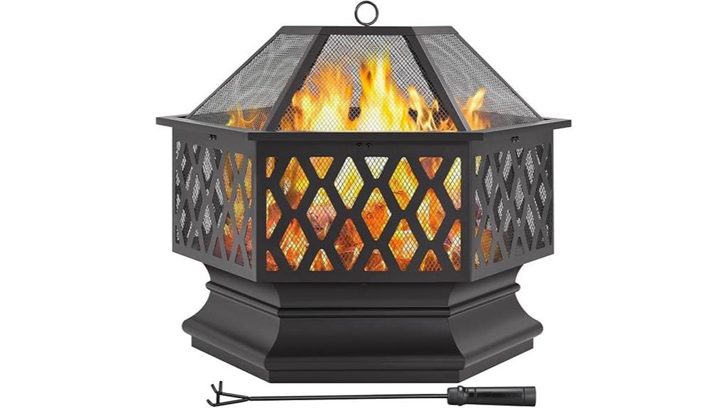 hexagon fire pit with accessories