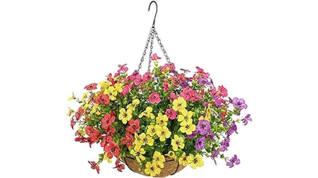 artificial flowers in coconut lined basket