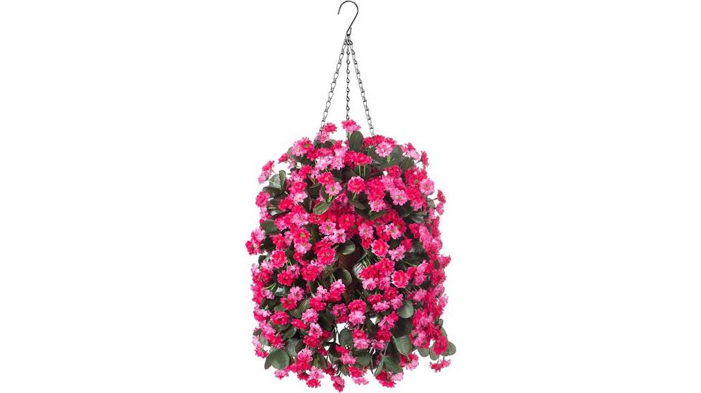 artificial hanging basket with rose red flowers
