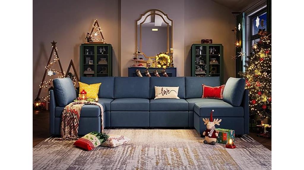 blue sectional sofa with storage