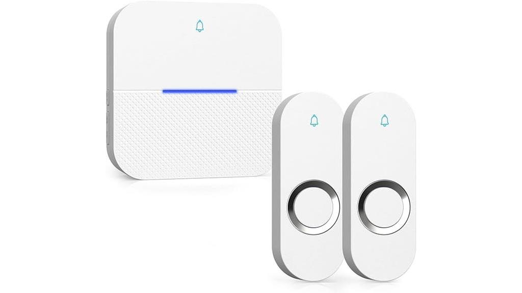 white wireless doorbell with 2 buttons and 1 receiver