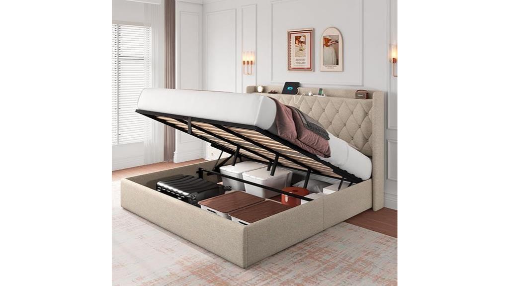 ipormis king size storage bed with charging ports