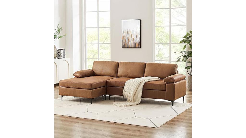 l shaped faux leather sectional sofa with chaise brown