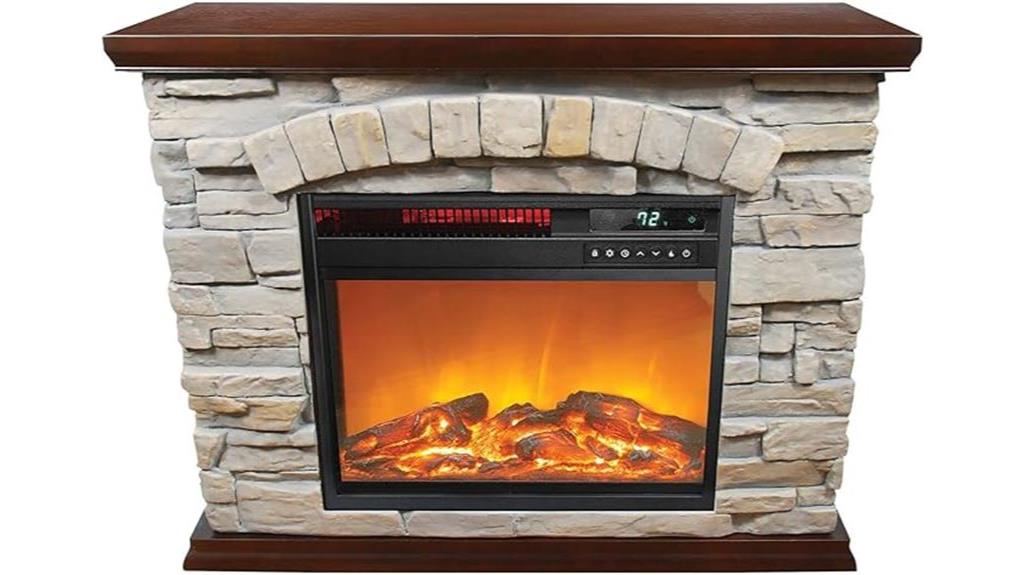 large infrared fireplace with faux stone design
