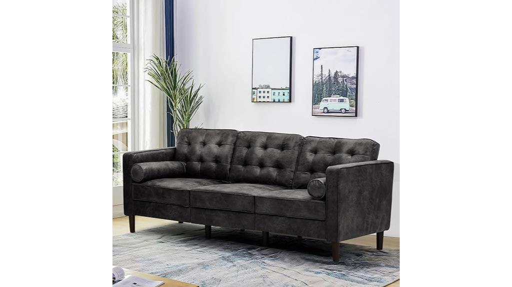 lesofair black faux leather sofa