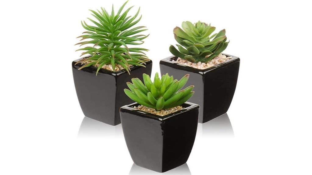mini faux succulents in black pots set of 3