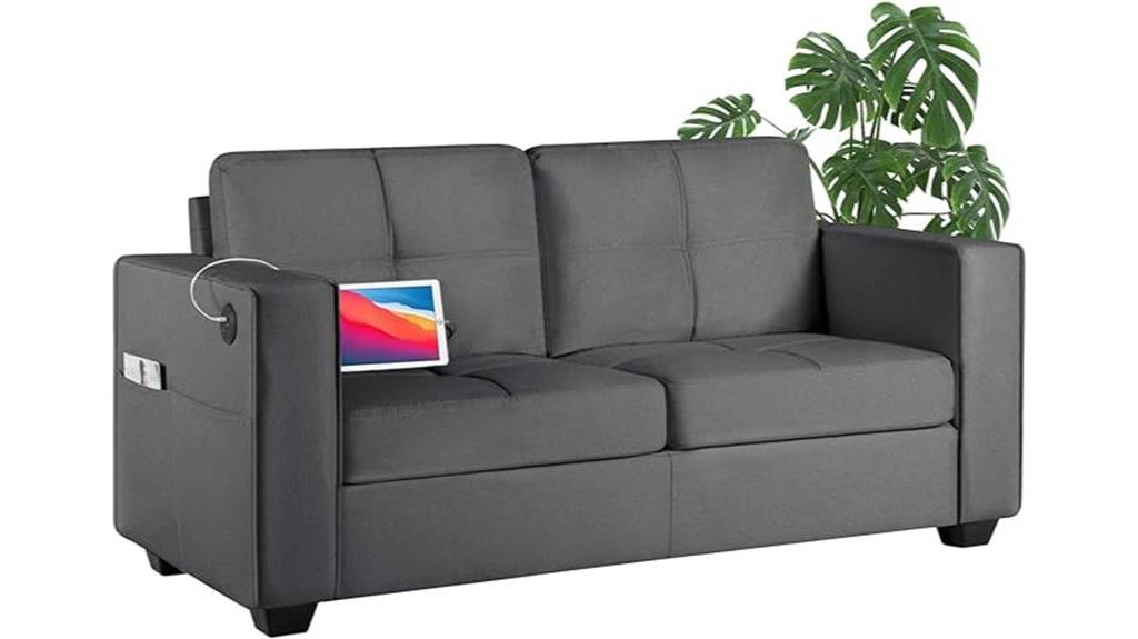 modern linen sofa with usb ports