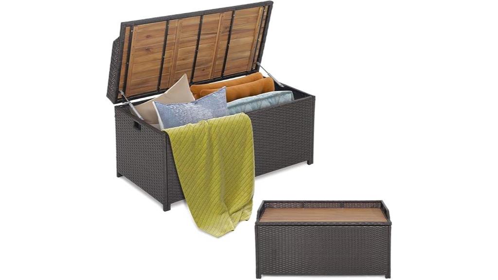 outdoor storage bench with wood top lid