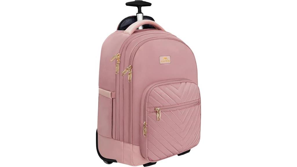 pink rolling backpack for women