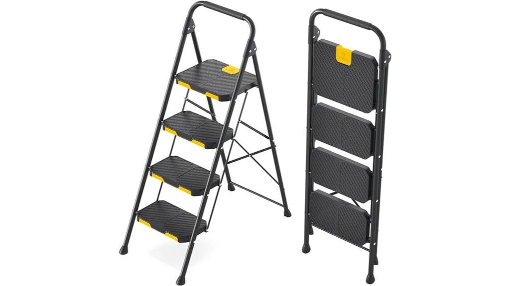 sturdy black ladder with handrail