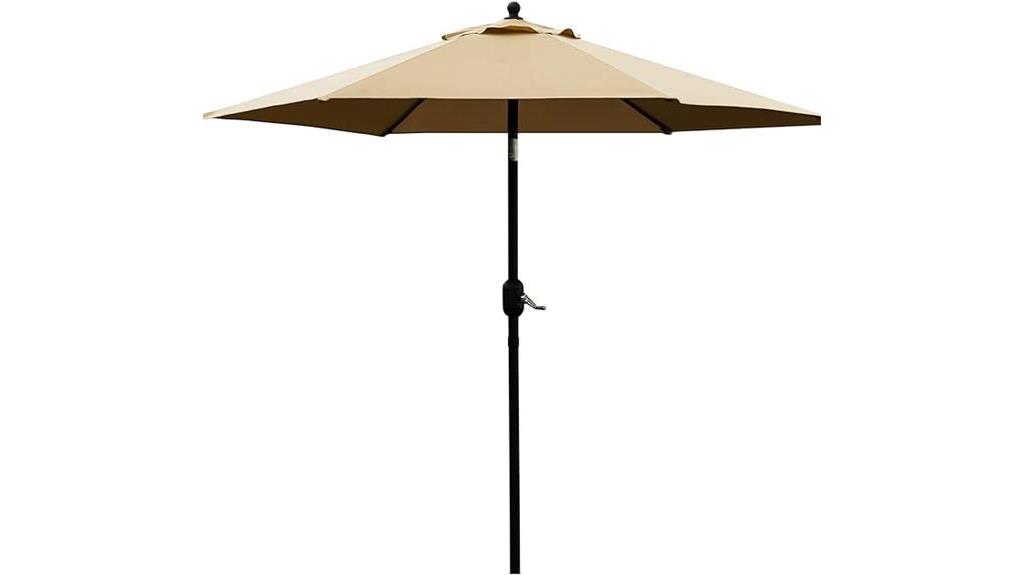 tan patio umbrella with tilt crank