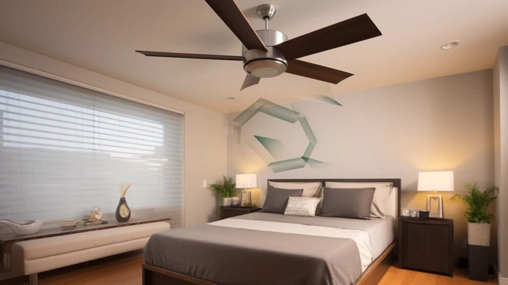 thorstenmeyer Create an image depicting a ceiling fan in a room 5d9cfab2 f2fb 406f a30d 1b05f0ed90e0