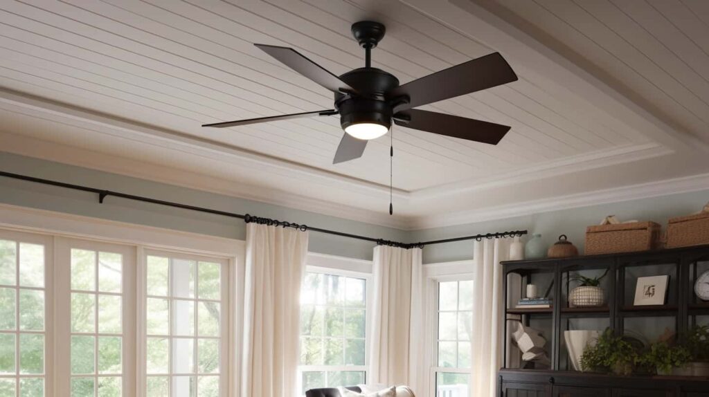 thorstenmeyer Create an image showcasing a ceiling fan with a f 060fced8 12df 4c79 9279 ed70abf58b85