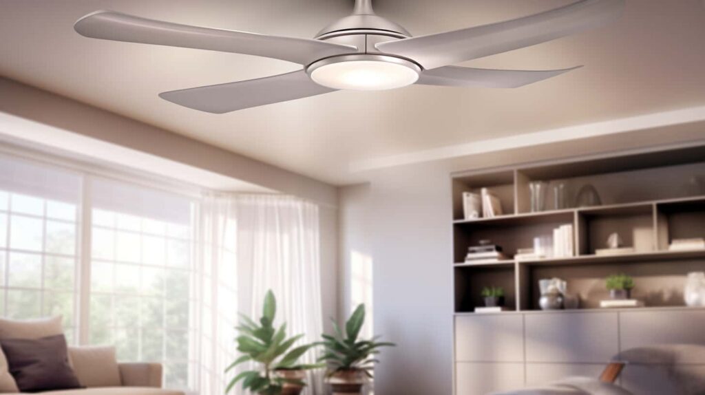 thorstenmeyer Create an image showcasing a ceiling fan with bla 001b4360 de5b 42dc 925e 50f7d33dd45f