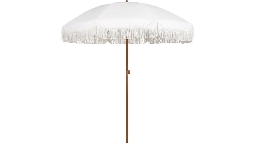 white cream fringe patio umbrella