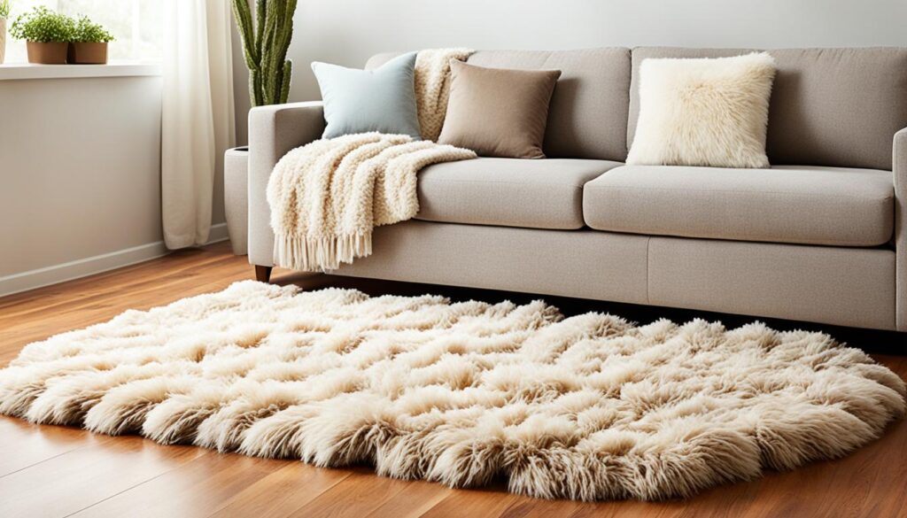 Warm brown shaggy rug and fur blanket