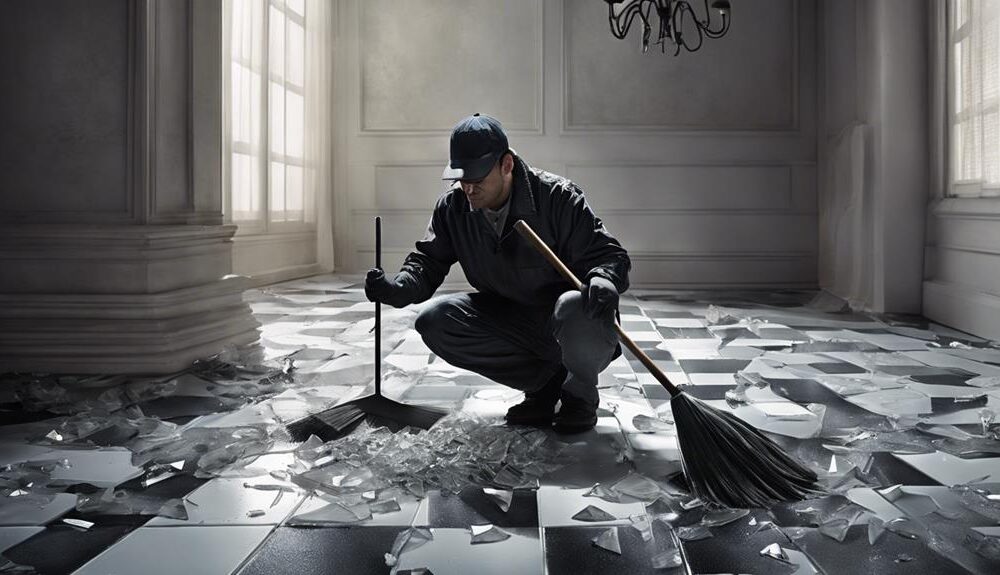 cleaning up broken glass