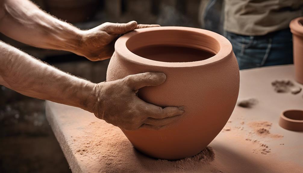 cleaning the clay pots