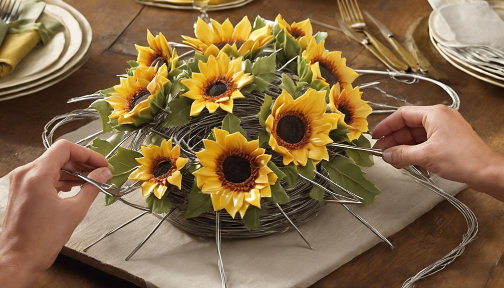 securing sunflower table decor