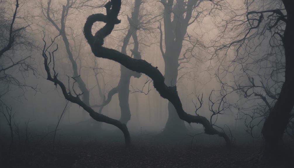creepy misty woodland setting