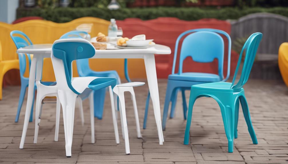 outdoor dining with plastic chairs