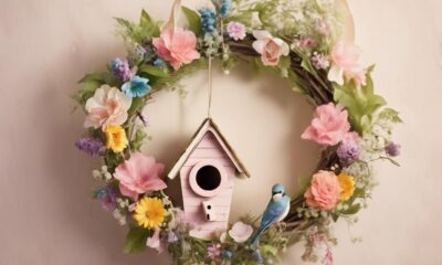 spring wreath with birdhouse