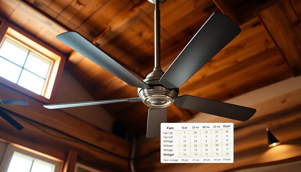 ceiling fan wattage sizes
