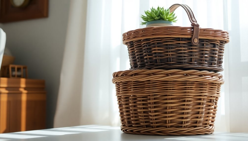 decorative stacked storage baskets