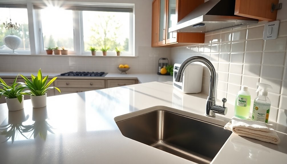thoroughly sanitize kitchen surfaces
