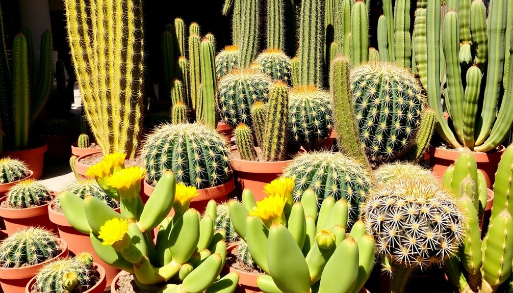 thriving outdoor potted cacti