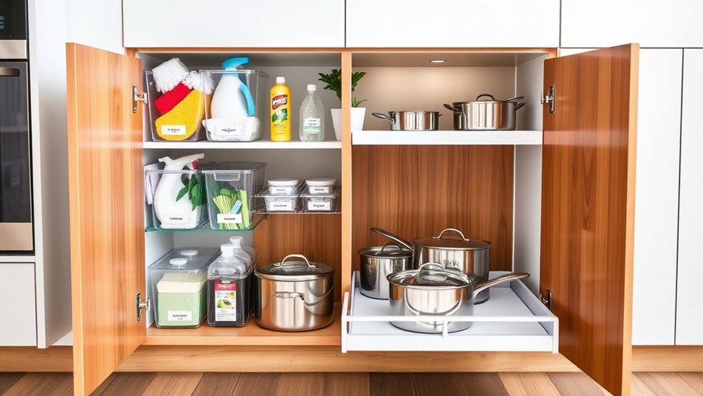 organizing and tidying cabinet