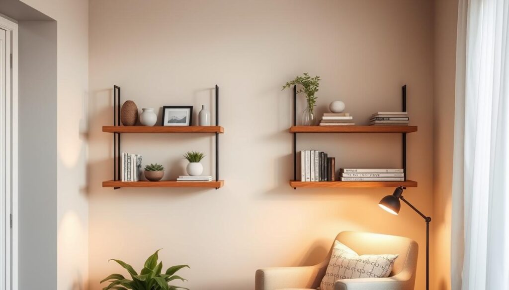 Corner shelves for functionality and seating arrangements