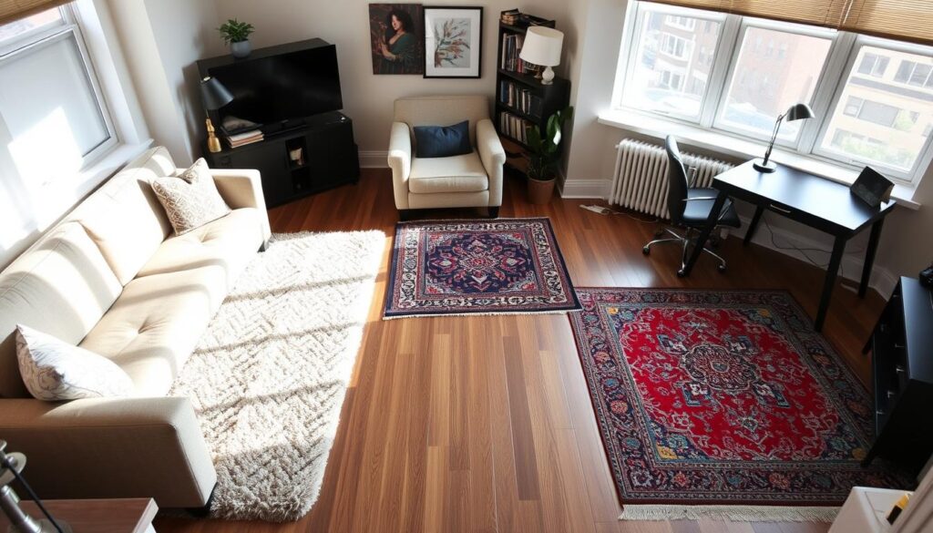 area rugs defining areas in studio decor