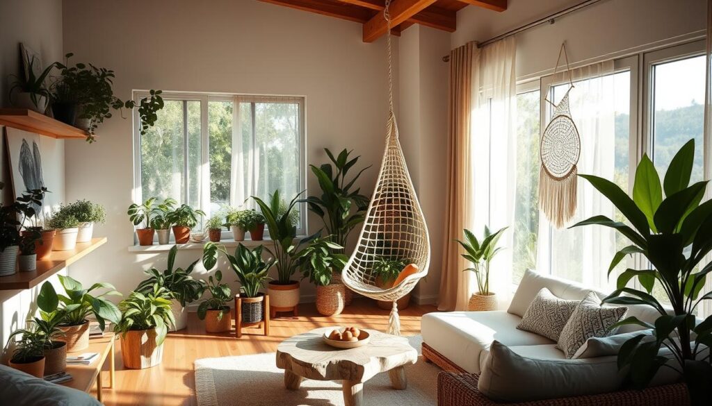 biophilic design with indoor plants and natural decor