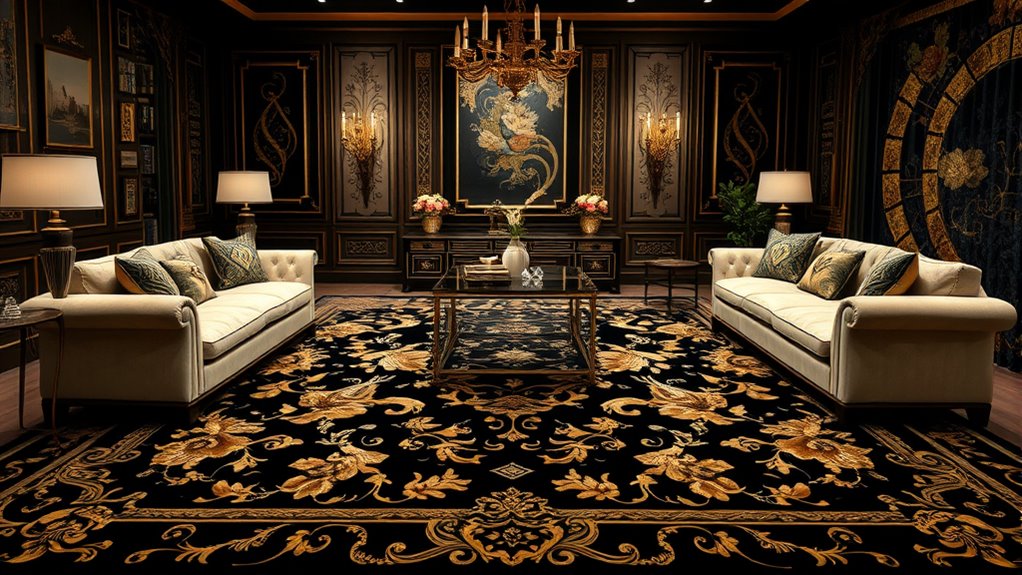 luxury black gold silk rugs
