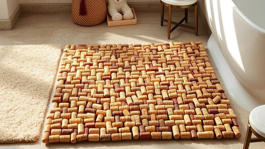 wine corks enhance bathroom decor