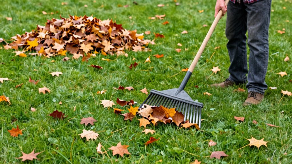 careful fall lawn raking