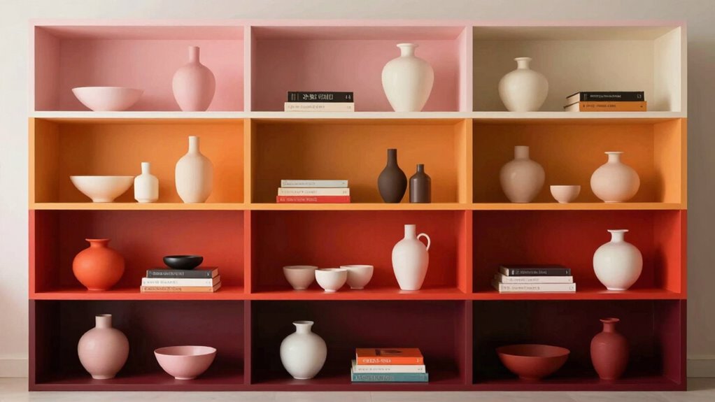 color coordinated shelf styling