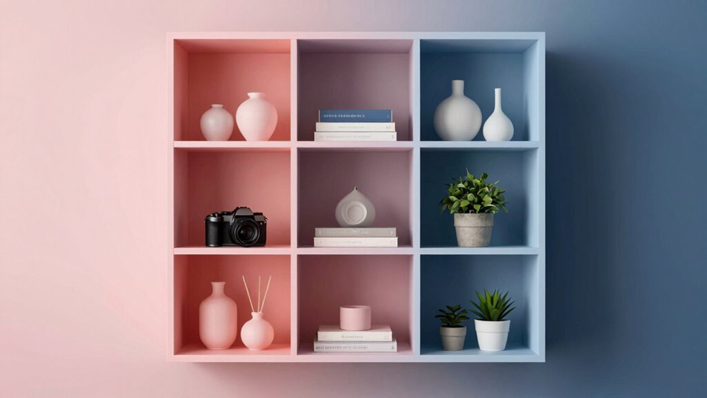 color coordinated shelf styling