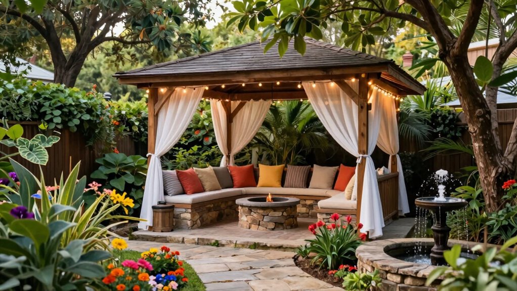 outdoor lighting and furniture arrangement