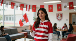 University Of Piura Celebrates Independence Day With Red And White Decorations At Lima Campus