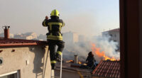 Fire Erupts On Building Roof In Ankara