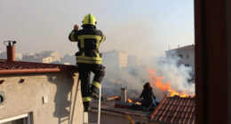 Fire Erupts On Building Roof In Ankara