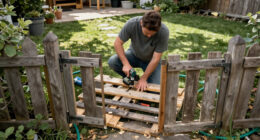 Man Uses Old Wood Pallets To Build A Rustic Garden Gate With An Impressive DIY